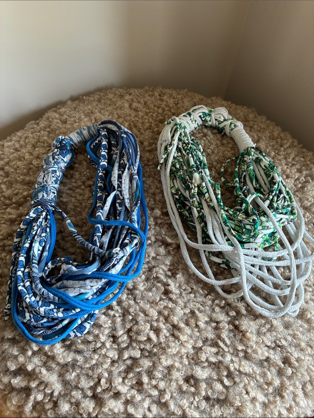Layered Fabric Necklace Set — Blue & Green